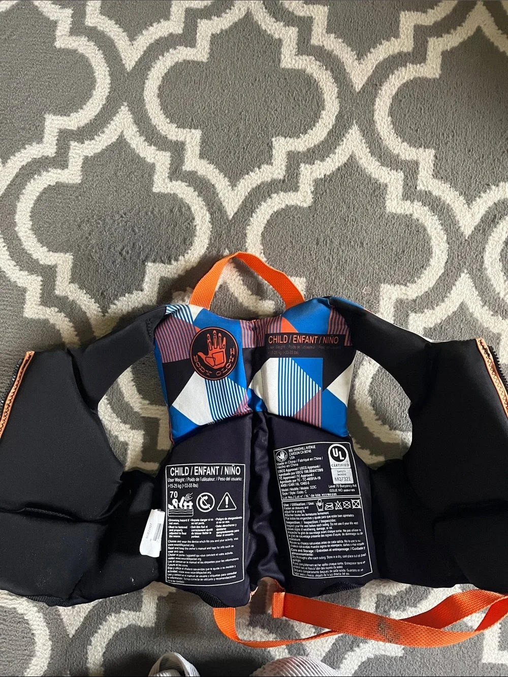 Body Glove Orange and Blue Kids Swim Bib Life Jacket
